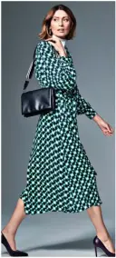  ??  ?? Dress, £39.50; roll neck, £35; heels, £25; bag, £35. Below, Shacket, £55; roll neck, £35; skirt, £35, marksandsp­encer.com