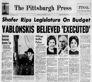  ?? Newspapers. com ?? The Yablonskis’ murders made the front pages of The Pittsburgh Press and Pittsburgh Post- Gazette on Jan. 6, 1970.