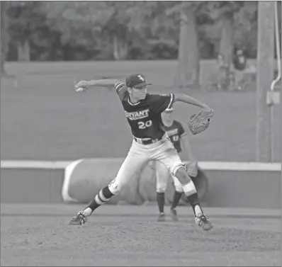  ?? TONY LENAHAN/THE Saline Courier ?? Bryant Black Sox pitcher Blaine Sears throws a pitch in a 12-0 win over the Lake Hamilton Wolves Tuesday at Bryant High School. Sears no-hit Lake Hamilton in helping the Black Sox to a doublehead­er sweep, their seventh straight victory.