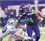  ?? ROGER STEINMAN/AP FILE ?? Marshawn Lynch last played for Seattle nearly four years ago; his last NFL game was with Oakland in October of 2018.