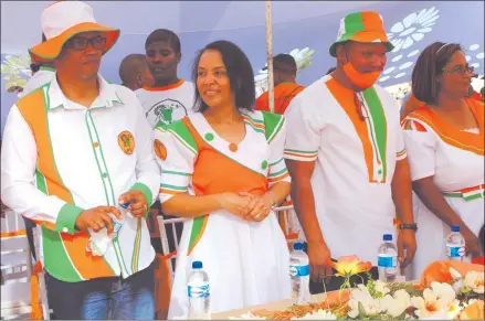  ?? Photo: File ?? Victorious… LPM leader Bernadus Swartbooi with supporters during a recent political rally.