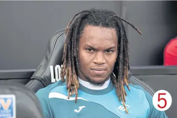  ??  ?? Swansea City’s Renato Sanches is on the substitute bench. 5