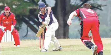  ?? ?? Dane Fawcett plays a straight bat at the Neerim Showground­s on Saturday.