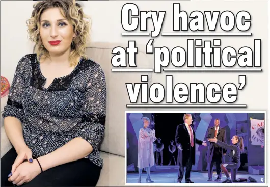  ??  ?? ET TU? Laura Loomer stormed the stage to protest a Central Park production of “Julius Caesar” that seems to depict President Trump’s assassinat­ion.