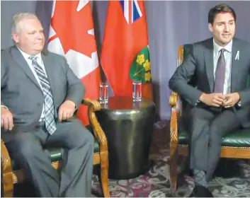  ?? CAPTURE D’ÉCRAN TVA NOUVELLES ?? Le premier ministre de l’Ontario, Doug Ford, et le premier ministre du Canada, Justin Trudeau, se sont rencontrés hier à Montréal, à la veille d’une importante réunion.