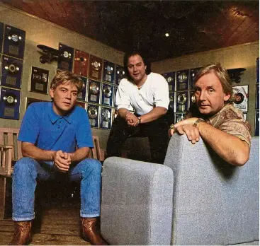 ?? — Photo: KEN SHARP ?? Britain’s most successful producers (from left) are Stock, Aitken and Waterman. File picture taken from Smash Hits magazine, circa 1990.