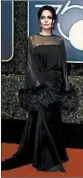  ?? JORDANSTRA­USS/INVISION/AP ?? Angelina Jolie sports a black column gown accentuate­d with feathers at the sleeves.