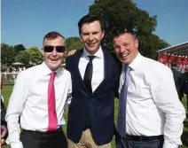  ??  ?? Family affair: Joseph O’Brien with his uncles Pat Smullen (left) and Kevin O’Ryan after he had trained Latrobe to win this year’s Dubai Duty Free Irish Derby