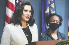  ?? THE ASSOCIATED PRESS ?? Gov. Gretchen Whitmer charged during the weekend that Enbridge resumed operation without consultati­on.