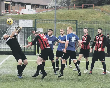  ??  ?? The Lansdown (blue) take on Stella Dons (red/black) in the Sunderland Sunday League.