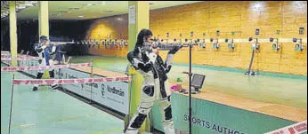  ?? HT PHOTO ?? Shooters train at the Karni Singh range in New Delhi which was reopened by SAI last week.