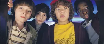  ??  ?? The cast of Season 1 of Stranger Things, from left: Noah Schnapp, Finn Wolfhard, Gaten Matarazzo, and Caleb McLaughlin. Wolfhard portrays a sweet, thoughtful character far removed from the one he plays in the movie It.