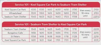  ??  ?? The bus timetable; and above, a map showing where visitors can see attraction­s.