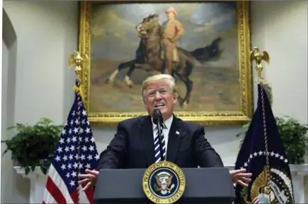  ?? SUSAN WALSH — THE ASSOCIATED PRESS FILE ?? President Donald Trump talks about immigratio­n and gives an update on border security from the Roosevelt Room of the White House in Washington.