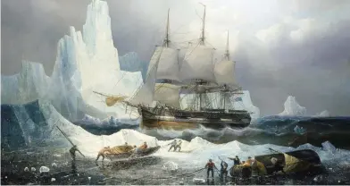  ?? NATIONAL MARITIME MUSEUM, LONDON ?? HMS Erebus in the Ice, an 1846 painting by François-Etienne Musin, shows the ignominiou­s end of Sir John Franklin’s ship. The ship, and sister ship the Terror, had a more celebrated voyage in the Antarctic years earlier.