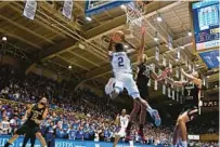  ?? AP ?? Duke’s Jaylen Blakes, who scored 17 points in his first career start, drives against FSU’s Matthew Cleveland during the second half Saturday.