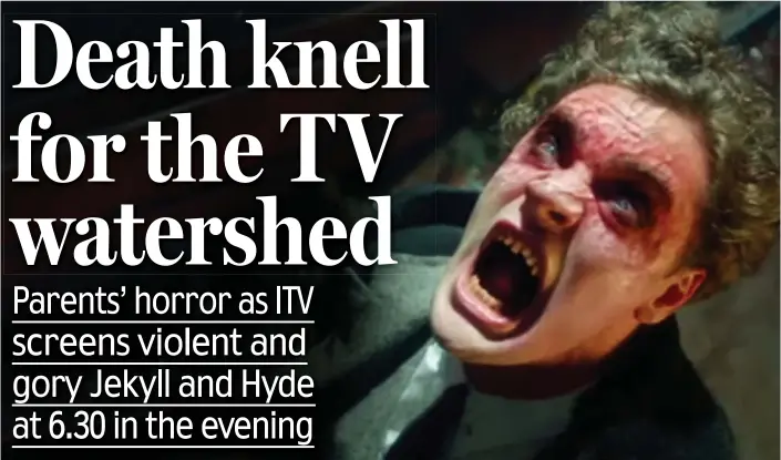  ??  ?? Nightmaris­h: A scene from last night’s drama showing Jekyll, played by Tom Bateman, transformi­ng into Hyde, just before the character accosts hotel staff in a brutal attack