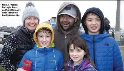  ??  ?? Nicole, Freddie, Darragh, Rose and Sam Connolly after the whole family took a dip.