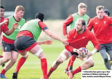  ??  ?? > Intensity has gone up a few notches in Wales training of late, insists coach Wayne Pivac