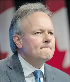  ?? JUSTIN TANG / THE CANADIAN PRESS ?? Bank of Canada governor Stephen Poloz. The bank expects GDP growth to moderate further in coming quarters and while employment has been surprising­ly strong, it has also noted continuing slack in the labour market.