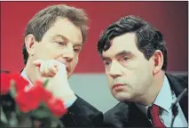  ?? PICTURES: PA WIRE AND JOHNNY EGGITT/AFP VIA GETTY IMAGES ?? AT ODDS: Left, Prime Minister Tony Blair and Nelson Mandela outside No 10 Downing Street in July 1997; above, Mr Blair and Gordon Brown at a campaign press conference; right, the Millennium Dome; below, Gerry Adams and Martin McGuinness outside No 10.