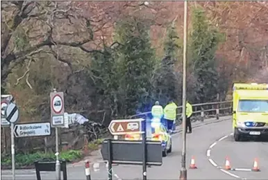  ??  ?? Flowers and emergency services at the scene of the fatal crash on the A291 outside Herne