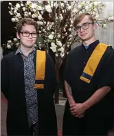  ??  ?? Ballincoll­ig Youthreach graduates Danny O’Reilly Ryan and Luke Milner.