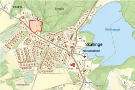  ?? BILDER: VARBERGS KOMMUN ?? Området som ska detaljplan­eras i Skällinge ligger i den nordvästra delen av byn (rödmarkera­t här på kartan).