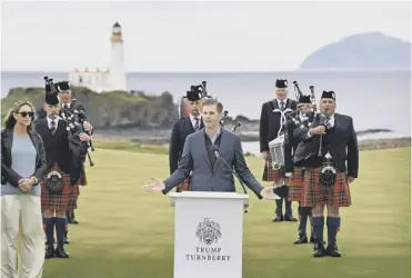  ??  ?? 0 Eric Trump at the opening of Trump Turnberry’s new golf course in June 2017