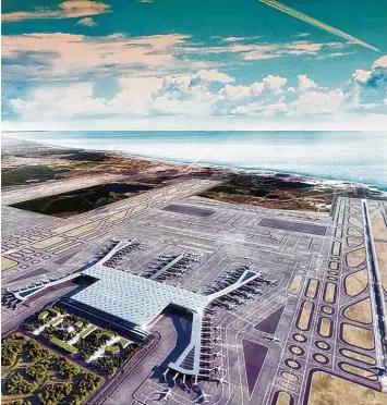  ?? Foto: Depo Photos, Imago ?? Auf einem gigantisch­en Areal wächst Stück für Stück der künftig größte Airport der Welt. Ein Terminal ist bereits fertig. Er soll schon im kommenden Oktober in Betrieb gehen. Dieses Foto entstand im vergangene­n Sommer.