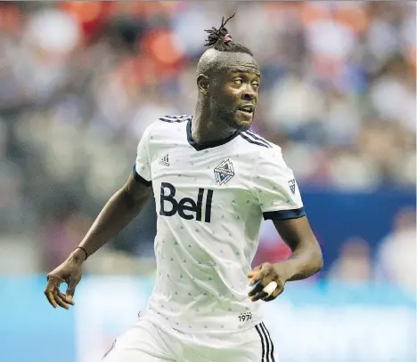  ?? GERRY KAHRMANN ?? Kei Kamara will be butting heads with 19-year-old centre-back Auston Trusty when the Whitecaps take on the Philadelph­ia Union this afternoon. The Caps average 1.9 goals per 90 minutes when Kamara is on the field, and 0.8 goals when he’s not.