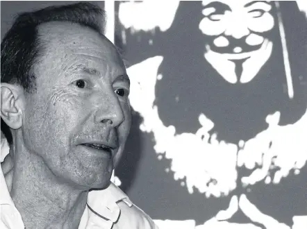  ??  ?? THE MAN BEHIND THE MASK: British artist David Lloyd, in Bangkok for an exhibition of his work at Chulalongk­orn University, says everyone has the right to protest.