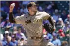  ?? CHARLES REX ARBOGAST — THE ASSOCIATED PRESS ?? San Diego pitcher Joe Musgrove struck out a season-high nine and improved to 8-0 this season by beating the Cubs on Thursday.