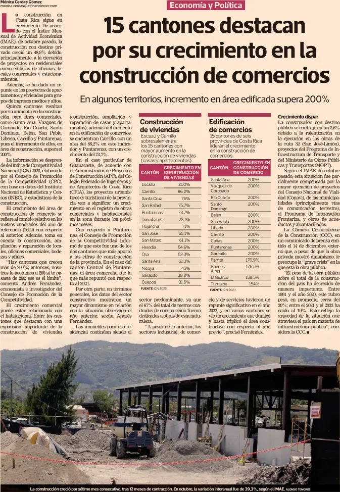  ?? ALONSO TENORIO ?? Mónica Cerdas Gómez
La construcci­ón creció por sétimo mes consecutiv­o, tras 12 meses de contracció­n. En octubre, la variación interanual fue de 39,3%, según el IMAE.