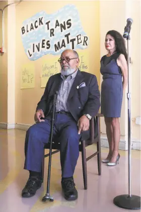  ?? Gabrielle Lurie / Special to The Chronicle ?? The Rev. Cecil Williams and Janice Mirikitani listen as clients discuss the positive impact that Glide Memorial Church has had on their lives.