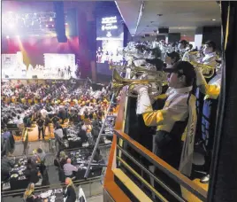  ?? Chase Stevens Las Vegas Review-journal @csstevensp­hoto ?? Arizona State’s marching band performs Friday at the Las Vegas Bowl kickoff luncheon at The Joint at the Hard Rock Hotel.