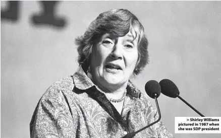  ??  ?? Shirley Williams pictured in 1987 when she was SDP president