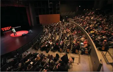  ?? PHOTOS BY SHMUEL THALER — SANTA CRUZ SENTINEL ?? Rising Scholars Program Coordinato­r Effron “Donnie” Veal gives his TEDx Santa Cruz talk on Saturday to a filled auditorium at the Crocker Theater at Cabrillo College.