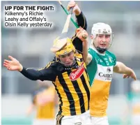  ??  ?? UP FOR THE FIGHT: Kilkenny’s Richie Leahy and Offaly’s Oisin Kelly yesterday