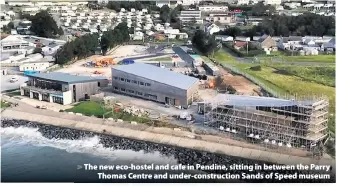  ??  ?? The new eco-hostel and cafe in Pendine, sitting in between the Parry Thomas Centre and under-constructi­on Sands of Speed museum