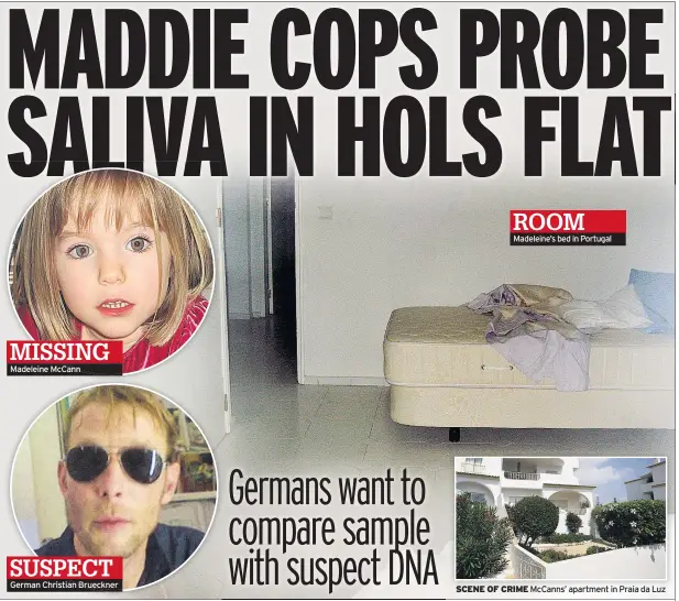  ??  ?? Madeleine Mccann
German Christian Brueckner
Madeleine’s bed in Portugal
SCENE OF CRIME Mccanns’ apartment in Praia da Luz