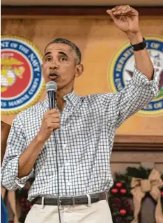  ?? Foto: Nicholas Kamm, afp ?? Er ließ die umstritten­e UN Resolution zum Siedlungsb­au passieren: Präsident Barack Obama, hier bei einer Rede vor Soldaten auf Hawaii.