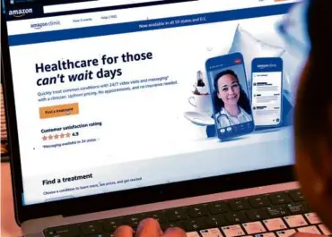  ?? PETER MORGAN/ASSOCIATED PRESS ?? The e-commerce giant will offer its Prime customers access to telemedici­ne after acquiring health provider One Medical.
