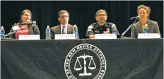  ?? COURTESY THE NEW MEXICO ATTORNEY GENERAL’S OFFICE ?? From left, New Mexico Highlands University Dean of Students Kimberly Blea, Chief Deputy District Attorney Tom Clayton of the 4th Judicial District, campus interim police Chief Clarence Romero and health education specialist Sophie Andar hold a panel...