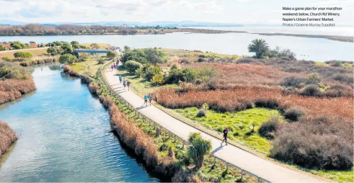  ?? Photos / Graeme Murray; Supplied ?? Make a game plan for your marathon weekend; below, Church Rd Winery; Napier’s Urban Farmers’ Market.