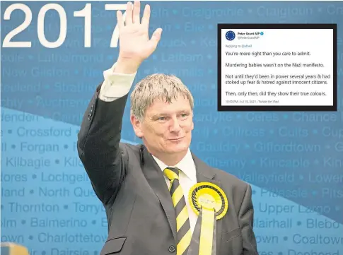  ?? Tweet, inset. ?? INSENSITIV­E: Glenrothes and Central Fife MP Peter Grant has apologised for his offensive late-night