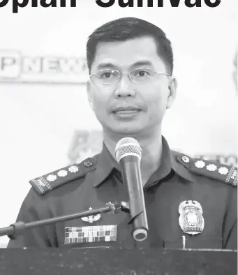  ?? (PNA PHOTO BY JOEY O. RAZON) ?? OPLAN LIGTAS SUMVAC. Philippine National Police (PNP) spokespers­on, Col. Bernard M. Banac, delivers his opening remarks during the launch of “Oplan Ligtas Sumvac 2019” in Camp Crame, Quezon City on Tuesday (April 2, 2019). ”Oplan Ligtas Sumvac 2019” aims to ensure the safe travel of motorists and commuters during the Lenten season and summer vacation.