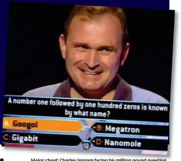  ??  ?? Major cheat: Charles Ingram Ingramfaci­ng facing his million pound question