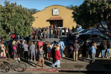  ?? PHOTOS BY KARL MONDON — BAY AREA NEWS GROUP ?? On the grounds known more for holding the Pumpkin Festival contest, Half Moon Bay held a press conference with local politician and Gov. Gavin Newsom, Tuesday, addressing the mass shooting that claimed seven lives in this coast side community.