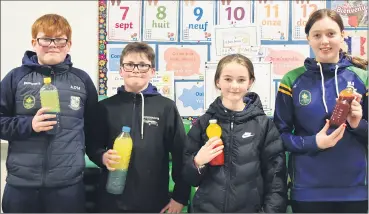  ?? (Photo: Katie Glavin) ?? Alex, Aidan, Grace and Megan, who are in 6th class at Castletown­roche NS, showing off some of their Science experiment­s at the school’s open night.